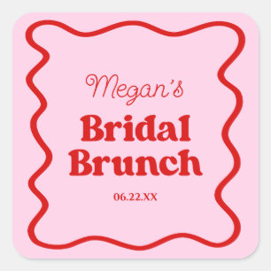 Pink Red Wavy Border Bridal Shower Brunch Square Sticker