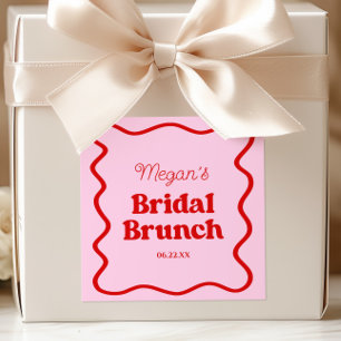 Pink Red Wavy Border Bridal Shower Brunch Square Sticker