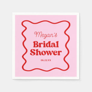 Pink Red Wavy Border Bridal Shower Paper Napkin