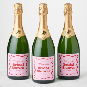Pink Red Wavy Border Bridal Shower Sparkling Wine Label