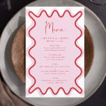 Pink Red Wavy Border menu card<br><div class="desc">Designed to coordinate with our Wavy Border Collection, this modern menu card features the trendy & popular wavy border in red colour on pink background. If you want to catch your guest's attention with a pop of colour on your trendy invitation, this suite is perfect for you. For more advanced...</div>