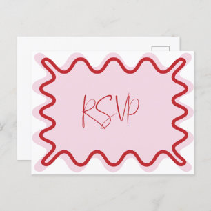 Pink Red Wavy Border RSVP Postcard