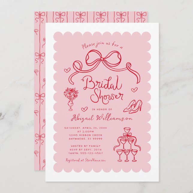 Pink Red Whimsical Bridal Shower Invitation (Front/Back)
