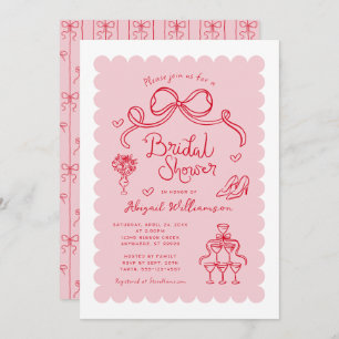 Pink Red Whimsical Bridal Shower Invitation