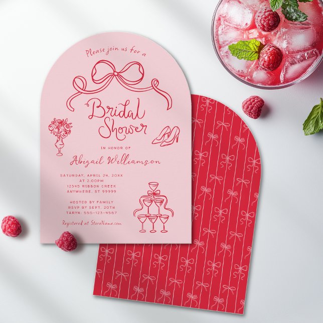 Pink Red Whimsical Hand Drawn Bridal Shower Invitation (Creator Uploaded)