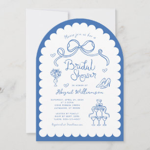 Pink Red Whimsical Retro Hand Drawn Bridal Shower Invitation