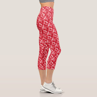 Pink Red White Abstract Pattern Capri Leggings