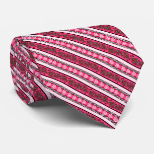 Pink Red White Black Valentines Hearts & Flowers Tie