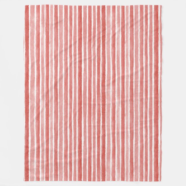 Pink Red White Cane Stripes Christmas Fleece Blanket (Front)