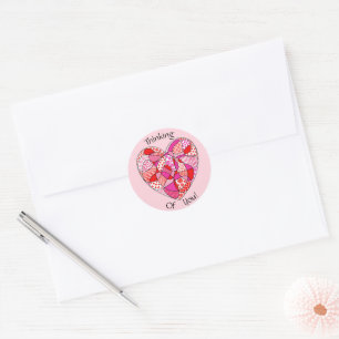 Pink Red White Doodle Pattern Heart Round Sticker