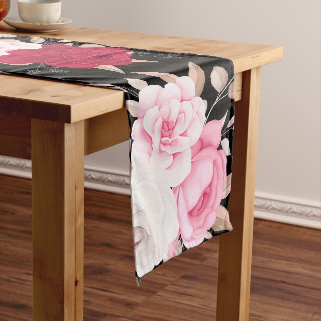 pink red white elegant floral long table runner (In Situ)