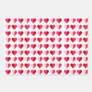 Pink Red White Hearts Striped Valentine's Day Wrapping Paper Sheet