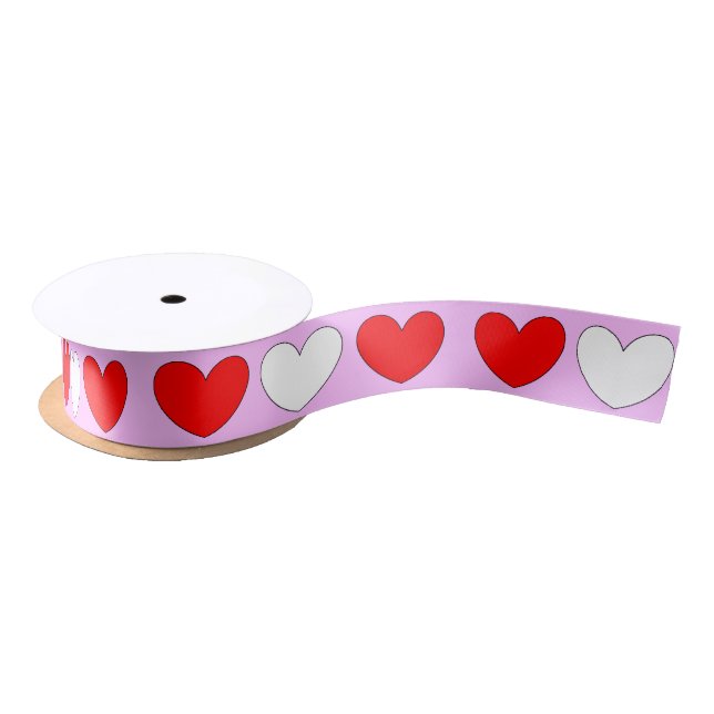 Pink Red White Hearts Valentines Day 4Robin Satin Ribbon (Spool)