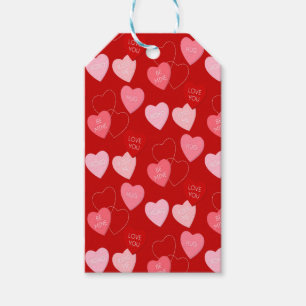 Pink, Red, White Valentine Candy Hearts   Gift Tags