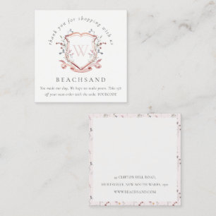 Pink Red Wildflower Crest Thank You For Business Square Business Card