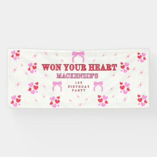 PINK RED WON YOUR HEART 1ST BIRTHDAY GIRL'S VINYL BANNER