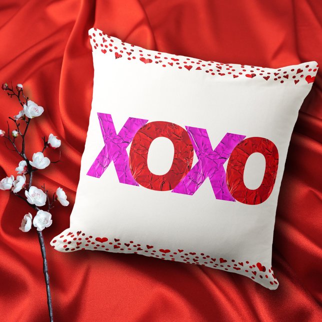 Pink Red XOXO Hearts Valentine’s Day Bold Modern Cushion (Creator Uploaded)
