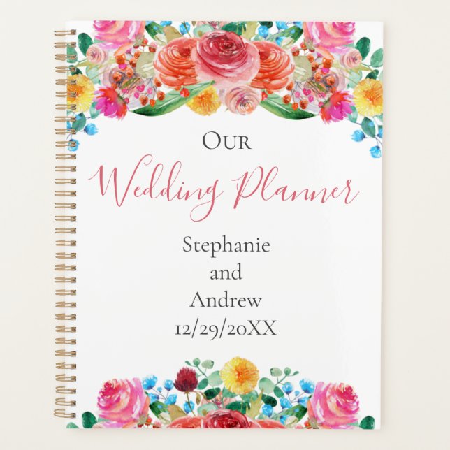 Pink Red Yellow Blue Floral Elegant Wedding  Planner (Front)
