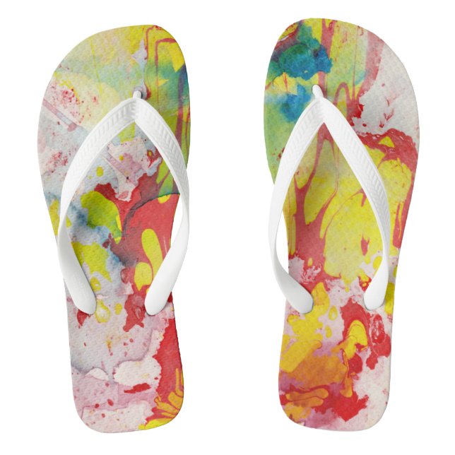Pink Red Yellow Blue Green Trendy Modern Abstract Flip Flops (Footbed)