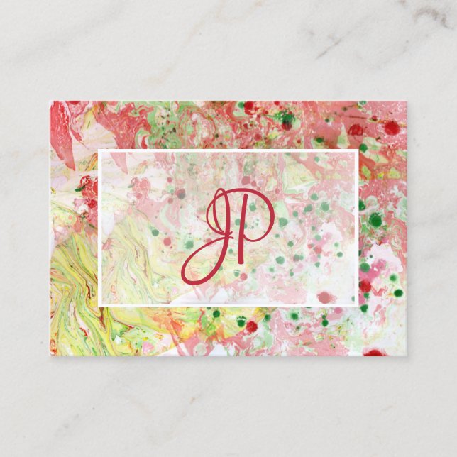 Pink Red Yellow Green Modern Abstract Elegant Business Card (Front)