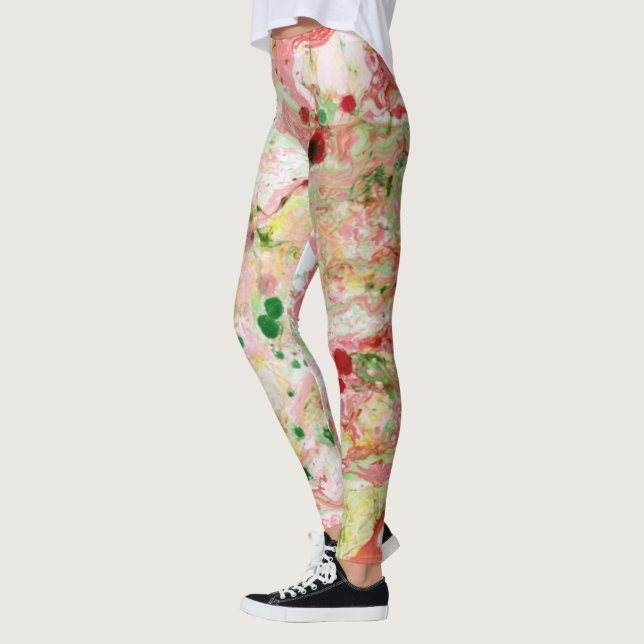 Pink Red Yellow Green Trendy Modern Abstract Leggings (Left)