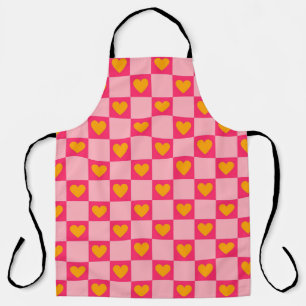 Pink Red Yellow Heart Love Chequered Y2K Pattern Apron