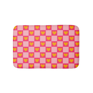 Pink Red Yellow Heart Love Chequered Y2K Pattern Bath Mat