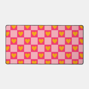 Pink Red Yellow Heart Love Chequered Y2K Pattern Desk Mat