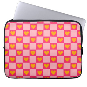Pink Red Yellow Heart Love Chequered Y2K Pattern Laptop Sleeve