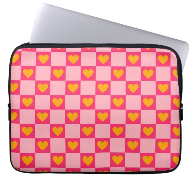 Pink Red Yellow Heart Love Chequered Y2K Pattern Laptop Sleeve (Front)
