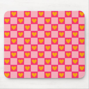 Pink Red Yellow Heart Love Chequered Y2K Pattern Mouse Mat
