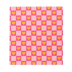 Pink Red Yellow Heart Love Chequered Y2K Pattern Notepad