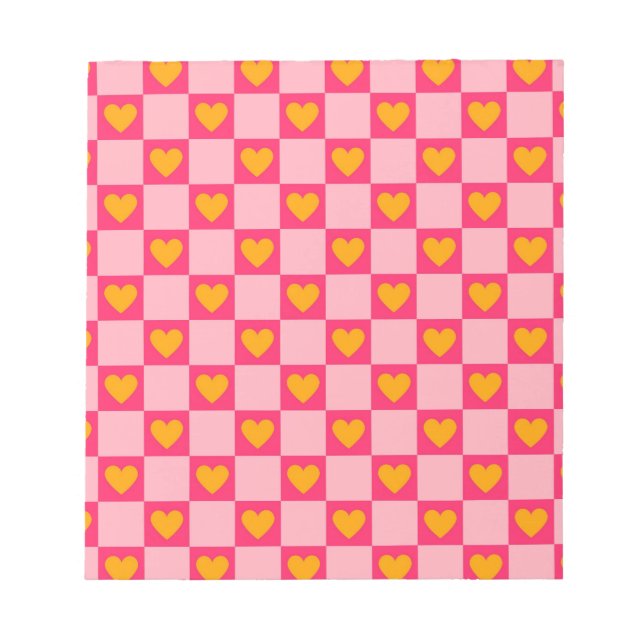 Pink Red Yellow Heart Love Chequered Y2K Pattern Notepad (Front)