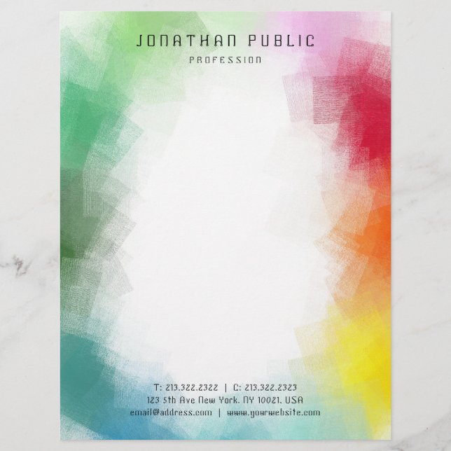 Pink Red Yellow Orange Purple Blue Green Rainbow Custom Letterhead (Front)
