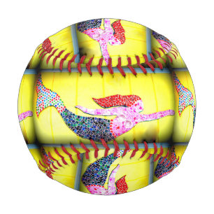 pink redheaded mermaids on yellow baseball