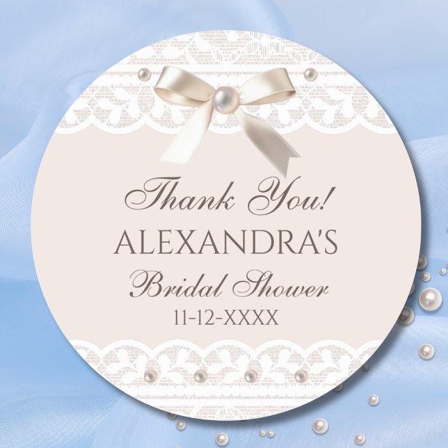 Pink Regency Bow Lace Bridal Shower Thank You Classic Round Sticker (Creator Uploaded)
