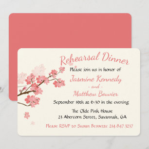 Pink Rehearsal Dinner Cherry Blossoms Flower Invitation