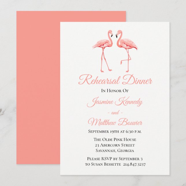 Pink Rehearsal Dinner Flamingo Wedding  Luau Beach Invitation (Front/Back)