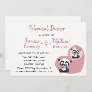 Pink Rehearsal Dinner Panda Teddy Bear Wedding Invitation