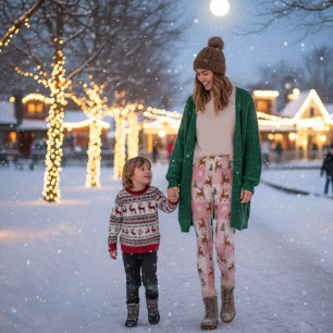 Pink Reindeer and Tree Holiday Leggings