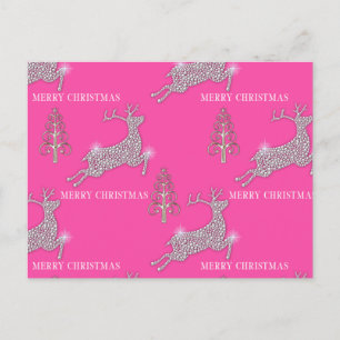 Pink Reindeer Christmas Postcard