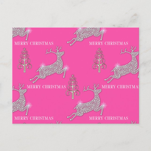 Pink Reindeer Christmas Postcard (Front)