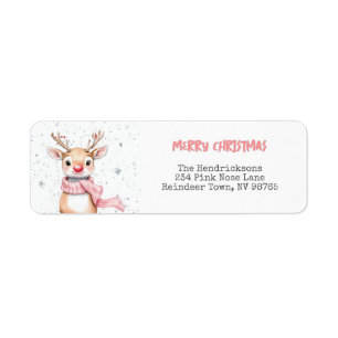 Pink Reindeer Christmas Return Address