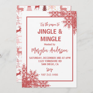 PINK REINDEER & CHRISTMAS TREES CUSTOM MONOGRAM  INVITATION
