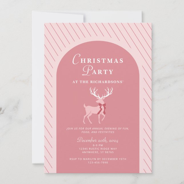 Pink Reindeer Elegant Christmas Party Invitation (Front)