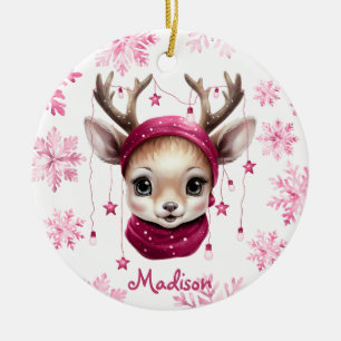 Pink Reindeer Personalised Christmas Ornament