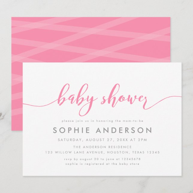 Pink Relax Script Baby Shower Invitation (Front/Back)