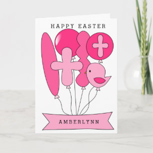Pink Religious Happy Easter Holiday Card