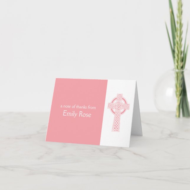Pink Religious Irish Cross Thank You Card (Front)