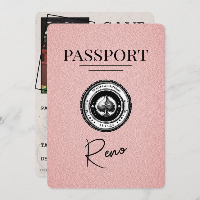 Pink Reno Passport Save The Date (Front/Back)